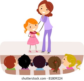 Illustration of a Kid Accepting Her Medal