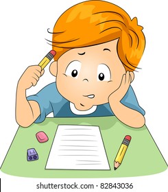 Illustration of a Kid Answering Test Questions