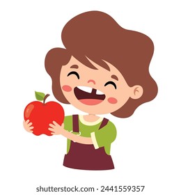 Illustration Of Kid With Apple