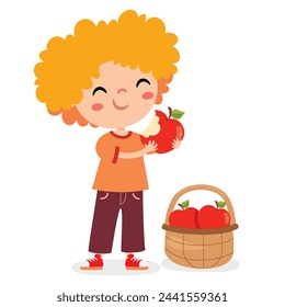 Illustration Of Kid With Apple