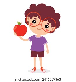 Illustration Of Kid With Apple