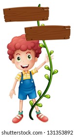 Illustration of a kid at the back of the empty boards on a white background