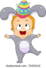 Illustration of a Kid Balancing an Easter Egg on His Head