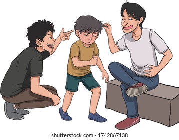 illustration of a kid being bullied by a gang of rude person - vector