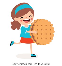 Illustration Of Kid With Biscuit