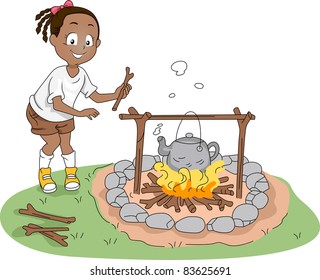 Illustration of a Kid Boiling Water