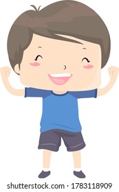 Illustration of a Kid Boy with Arms and Hands Up Showing an Able, Strong and Happy Disposition