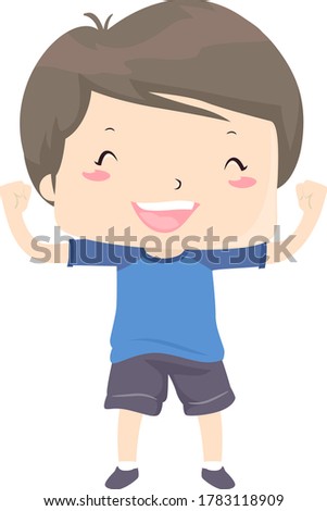 Illustration of a Kid Boy with Arms and Hands Up Showing an Able, Strong and Happy Disposition