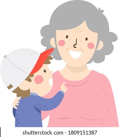 Illustration of a Kid Boy Asking His Grandmother, a Senior Woman Questions
