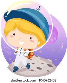 Illustration of a Kid Boy Astronaut Student with Backpack Going to School