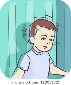 Illustration of a Kid Boy Banging His Head Backwards Against the Wall