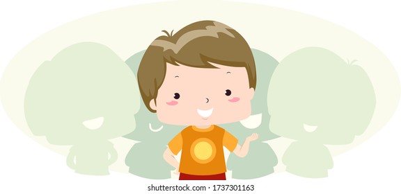 Illustration eines kleinen Jungen, der Witzig ist und mit seinen Freunden spricht
