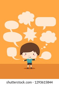 Illustration of a Kid Boy with Blank Speech Bubbles in Different Shapes