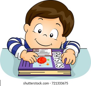 Illustration Of A Kid Boy Borrowing A Physics Book In The Library Using His Library Card