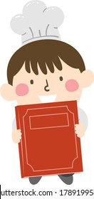 Illustration of a Kid Boy Chef Presenting a Big Book of Recipe