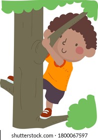 Illustration of a Kid Boy Climbing a Tree, a Childhood Memory