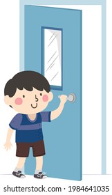 Illustration of a Kid Boy Closing the Classroom Door as Part of Door Monitor Duties