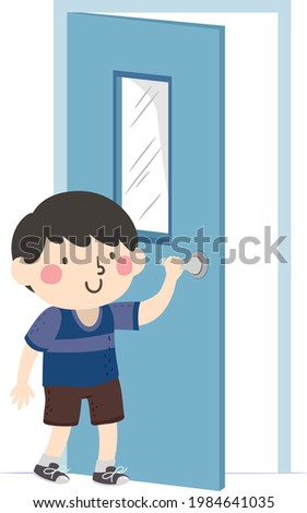 Illustration of a Kid Boy Closing the Classroom Door as Part of Door Monitor Duties