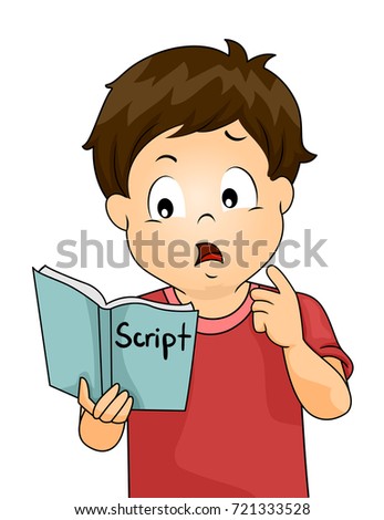 Illustration of a Kid Boy Confused While Memorizing a Book of Scripts