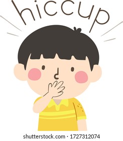 Illustration of a Kid Boy Covering His Mouth While Hiccupping and Producing Hiccup Sound