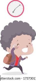 Illustration Of A Kid Boy Crying And Running Late