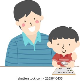 Illustration of a Kid Boy and Dad Pinning Insect to Board for Project