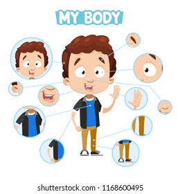 Illustration of a Kid Boy with Different Parts of the Body for Teaching