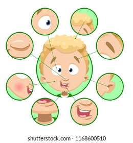 Illustration of a Kid Boy with Different Parts of the Face Isolated Around It