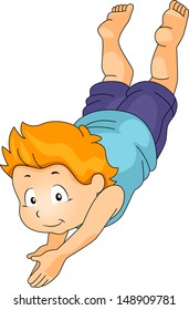 Illustration of Kid Boy Diving Underwater