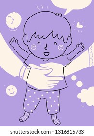 Illustration of a Kid Boy Doodle with Arm of Mother and Father Hugging Him