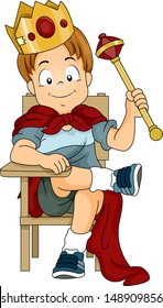 Illustration of a Kid Boy Dressed as Prince Sitting on a Student Chair