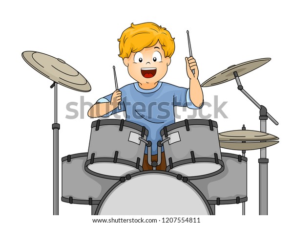 Illustration Kid Boy Drummer Holding 600w 1207554811 