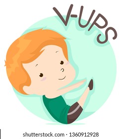 Illustration of a Kid Boy Exercising and Showing V Ups