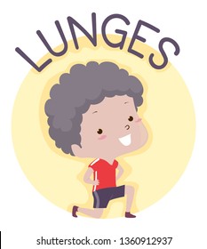 Illustration of a Kid Boy Exercising and Showing Lunges