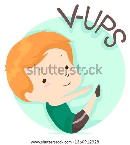 Illustration of a Kid Boy Exercising and Showing V Ups