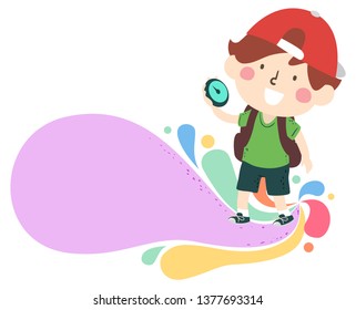 Illustration of a Kid Boy Explorer Holding a Compass with Colorful Swirls