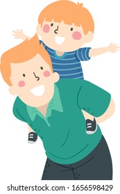 Illustration of a Kid Boy Flying and Riding the Back of His Father
