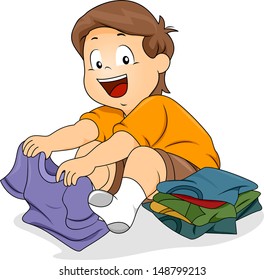 Illustration of Kid Boy Folding Shirts