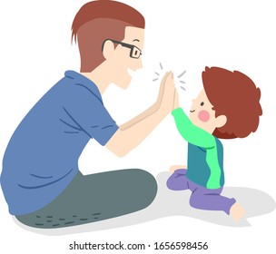 Illustration of a Kid Boy Giving His Father a High Five