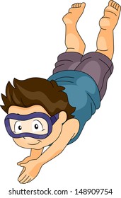 Illustration Of A Kid Boy With Goggles Diving Underwater