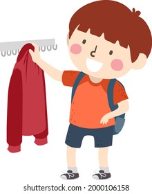 Illustration of a Kid Boy Hanging Jacket as Part of After School Routine