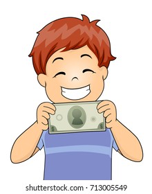 Illustration Of A Kid Boy Happily Showing A Money Bill