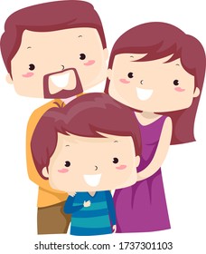 Illustration Of A Kid Boy With His Parents As The Only Child In The Family