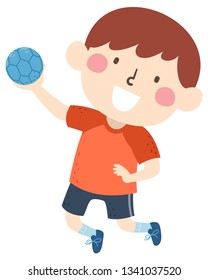 Illustration of a Kid Boy Holding a Ball in His Hand, Playing Handball