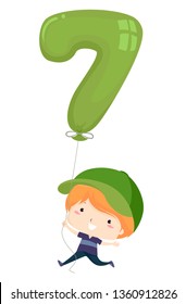 Illustration of a Kid Boy Holding a Balloon Shaped as Number Seven