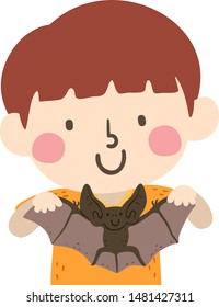 Illustration of a Kid Boy Holding a Bat Wings