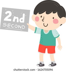 Illustration of a Kid Boy Holding a Big Sign with Second In It