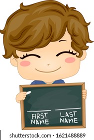 Illustration of a Kid Boy Holding Chalk and Chalkboard with Space for First and Last Name