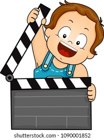 Ilustración de un niño sujetando un aparador como si dirigiera una película o un espectáculo