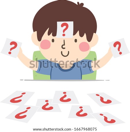 Illustration of a Kid Boy Holding Flash Cards with Question Marks on Them